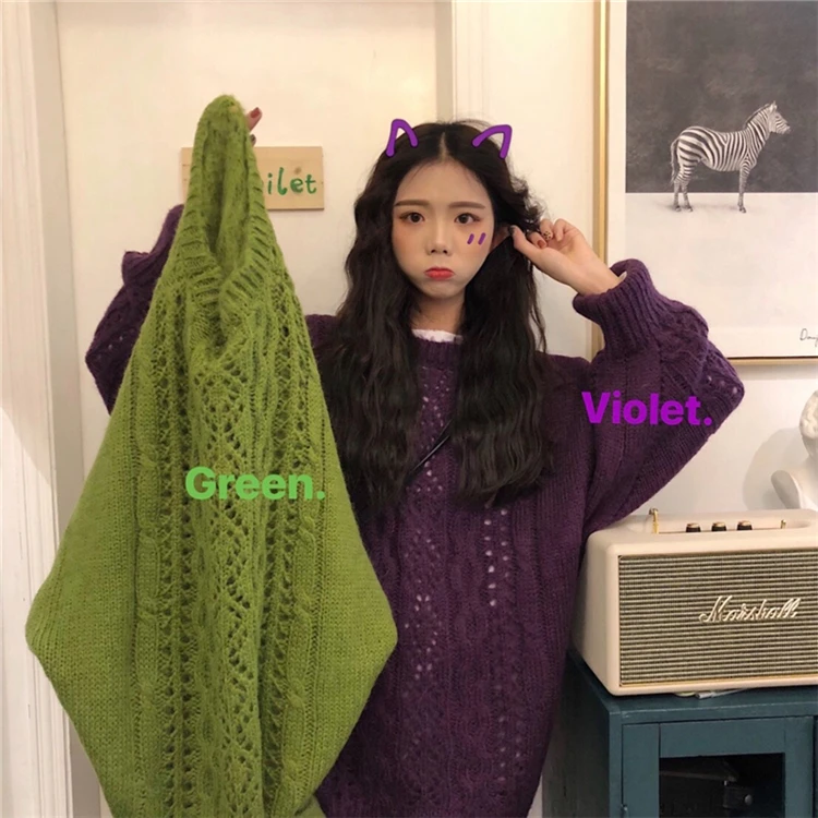 Зимние женские свитера уличная винтажная Корейская шикарная вязаная Джемперы Женские свободные пуловеры ретро твист вязаные топы