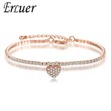 ERLUER, очаровательный браслет для женщин, сердце, CZ, кубический циркон, кристалл, коготь, цепочка, ювелирное изделие для девочек, модное звено, розовое золото, серебро, браслеты