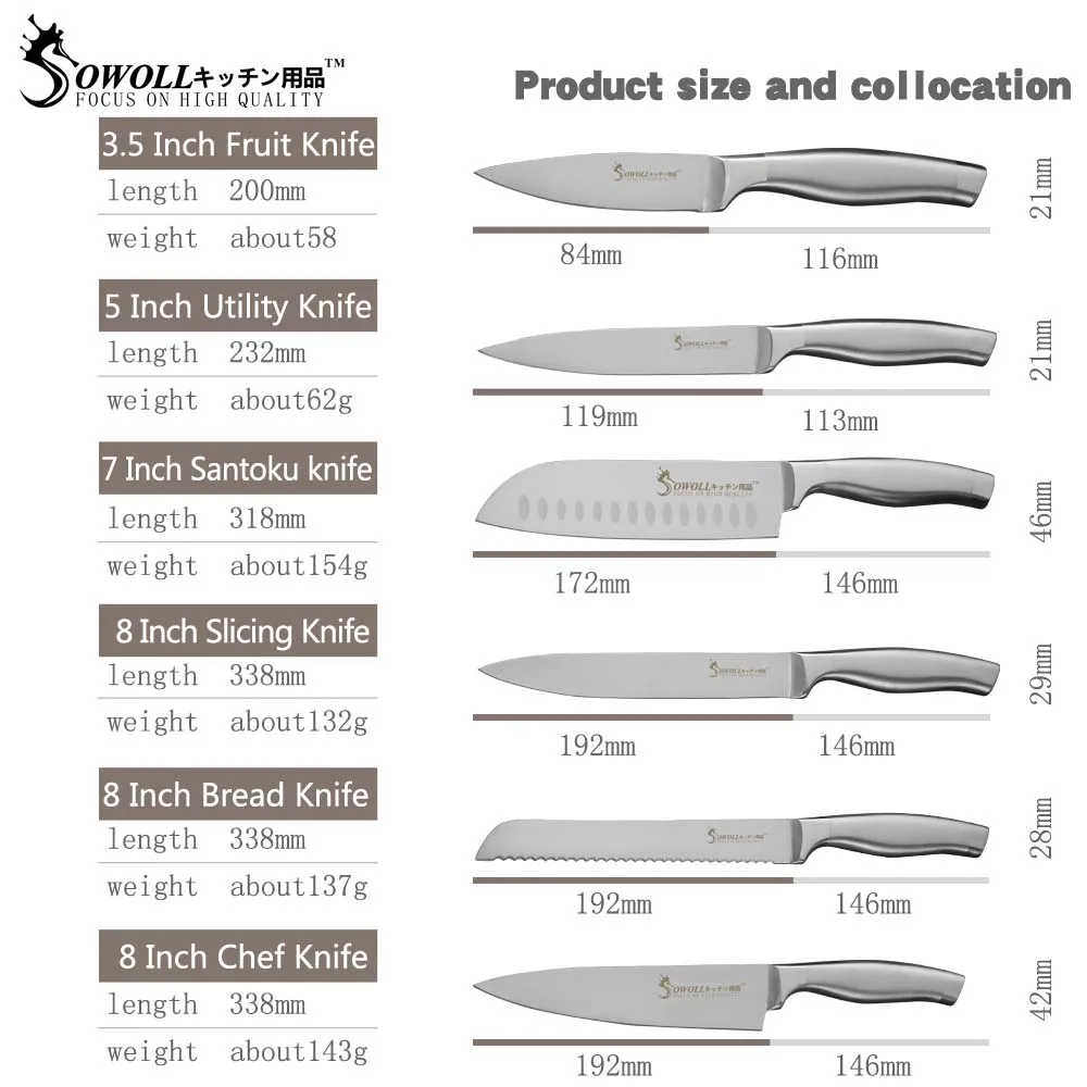 Sowoll кухонные ножи для приготовления пищи 3," 5" " 8" " 8" дюймов нож из нержавеющей стали 8 дюймов держатель для ножей Кухня Аксессуары Набор Ножей