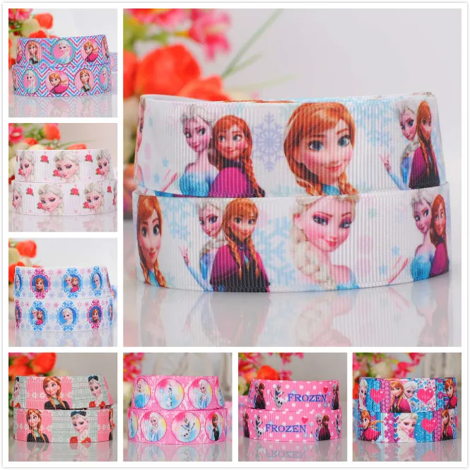

big sales 5/10/20 yards cartoon elsa and anna princess printed grosgrain ribbon Random delivery