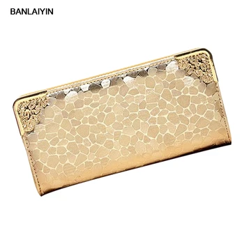 

Female Sequin Stone Pattern Zipper Long Section Wallet Golden