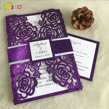 

customized DIY rose wedding invitation card in glitter paper,matched rsvp,or tied bow with brooch
