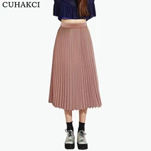 CUHAKCI женская шифоновая плиссированная юбка, винтажная юбка-пачка с высокой талией, Женская юбка миди, летняя стильная женская юбка высокого качества