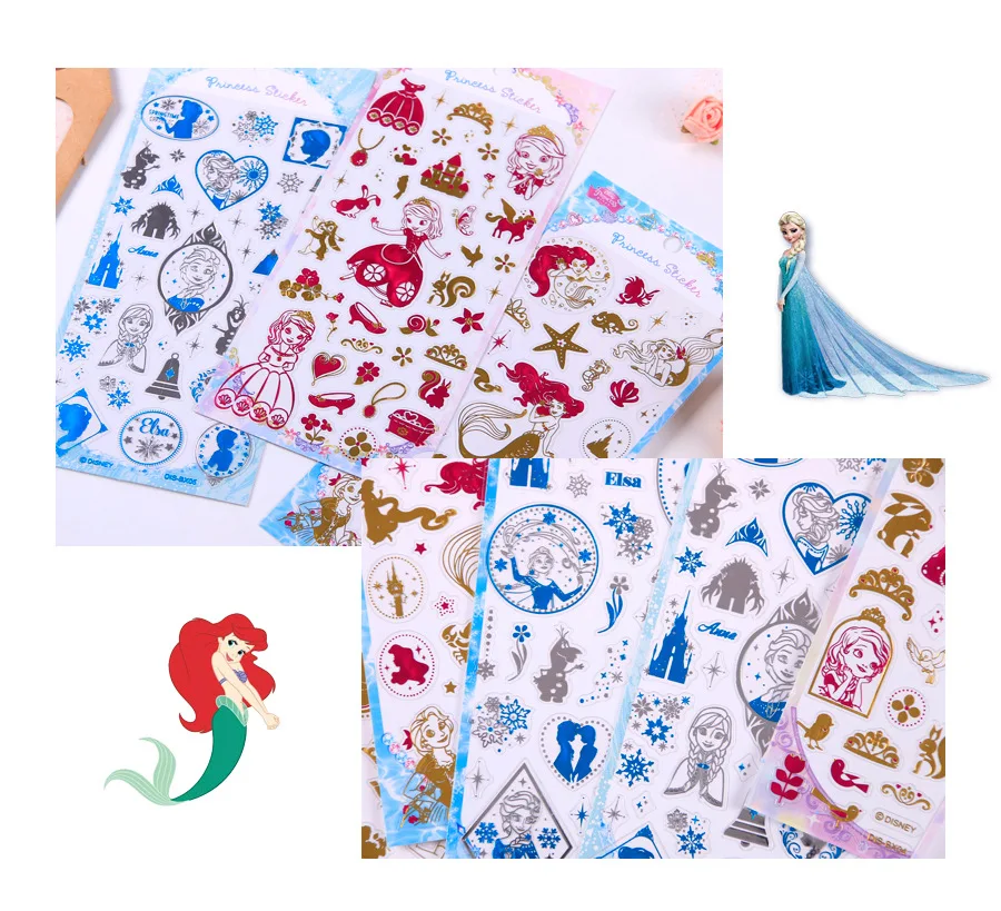 Autocollant Disney Cartoon Sirène Gelée Princesse Album calendrier Mobile Phone Décoration Sticker Autocollants imperméables