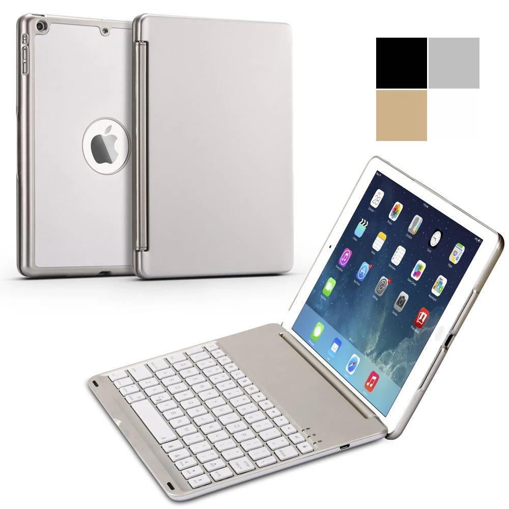 For New iPad 9.7 2017 Ultra Thin Smart Aluminum Bluetooth Russian/Spanish/Hebrew Keyboard Case Cover With 7 Colors LED Backlit