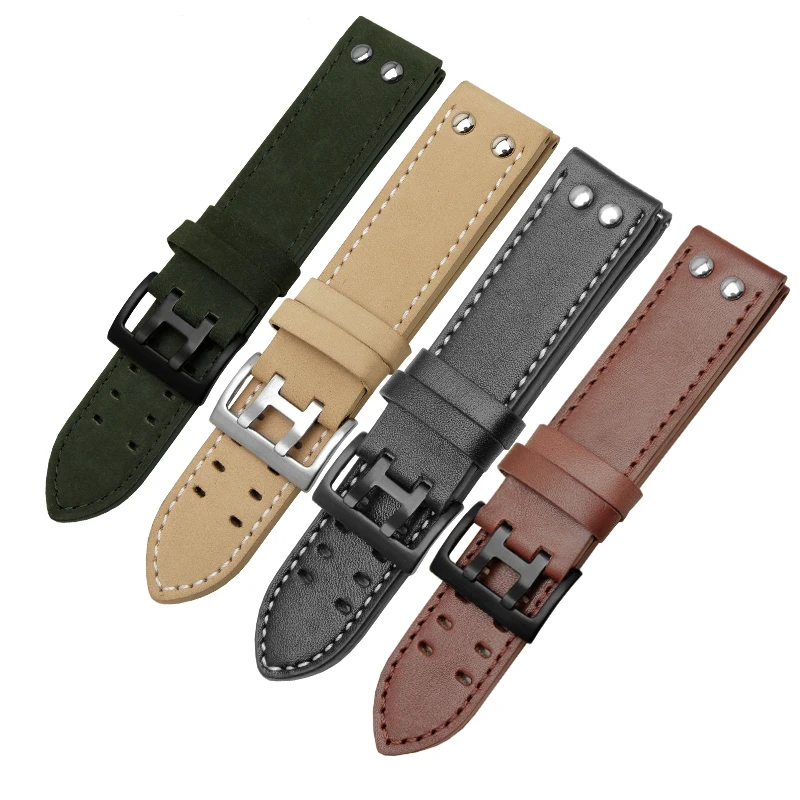 

PEIYI Replacement genuine leather strap 20mm 22mm cow leather double row hole wristband men's leisure watch chain