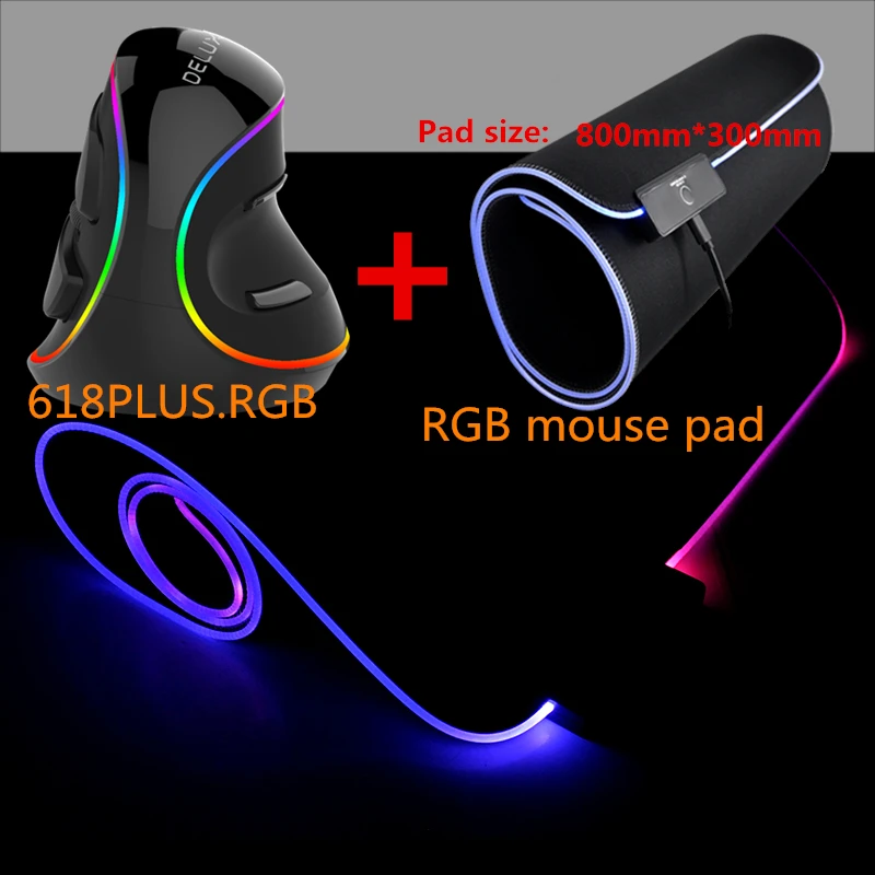 

Delux M618 PLUS RGB Vertical Gaming Wired Mouse PC wit Laptop 6 Buttons 4000 DPI 7 Color RGB Mouse Pad Gaming Gamer Mousepad