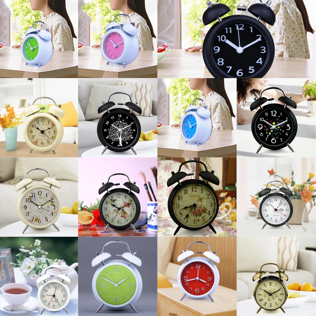 Classic Retro Twin Bell Silent Non-ticking Sweep Quartz Movement Loud Alarm Clock with Night Light for Bedroom Bedside Office