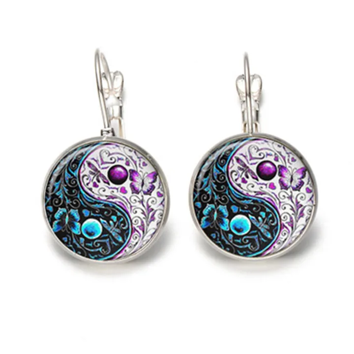 3  Classic Green Cat Eye Earring Women Flower Mandala Glass Cabochon Earrings Vintage Drop Earrings For Women Fashion Jewelry