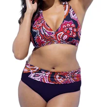 Large size bathing suits bikini 2018 Push Up high waist floral print Swimsuit Beach bikini set swimwear women plus size 4XL large size swimwear two pieces sexy women print bikini set push up swimwear plus size mid waist beach wear swimsuit