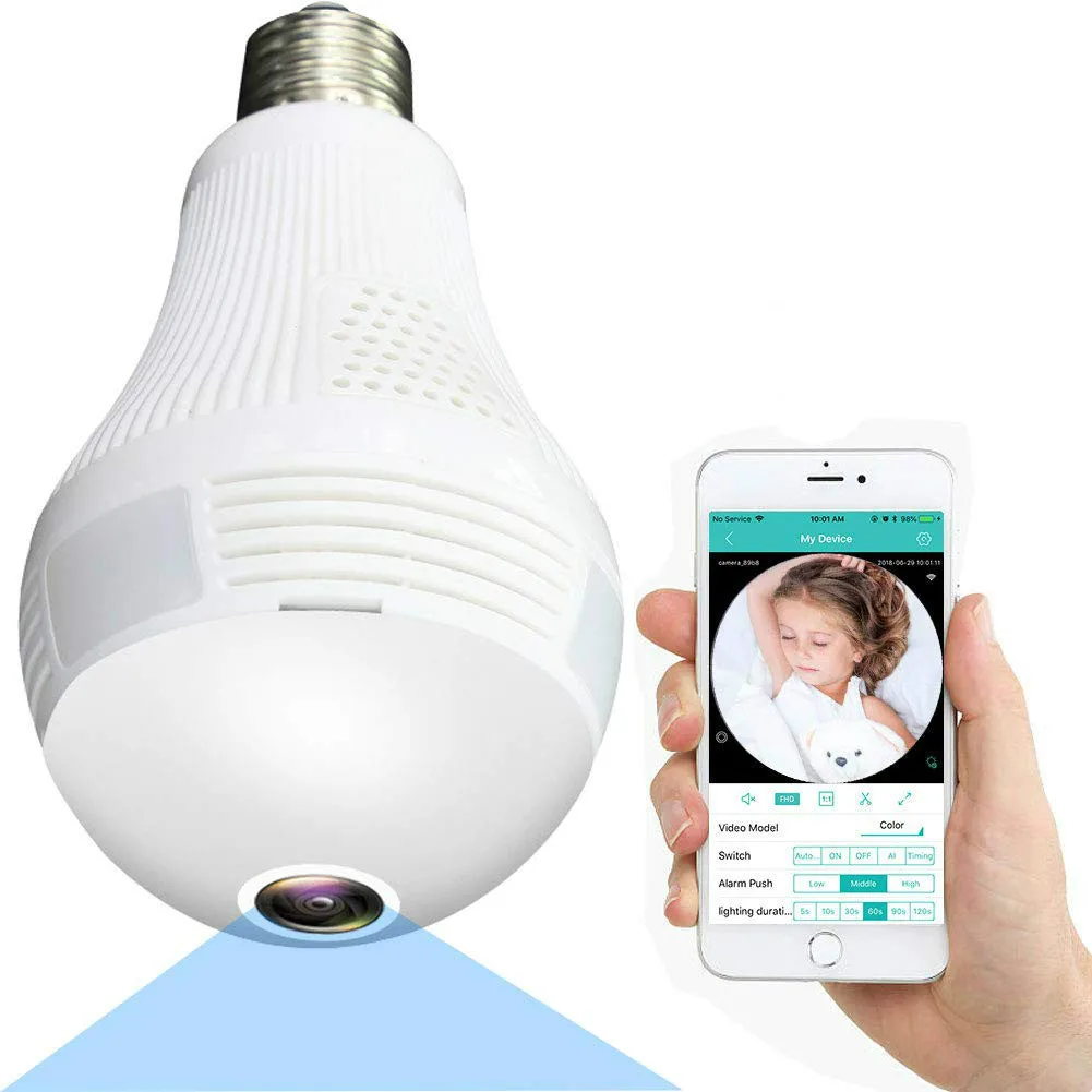 

360 Degree 960P Wireless Panoramic Home Security Security WiFi CCTV Fisheye Bulb Lamp IP Camera Two Ways Audio Baby Monitor
