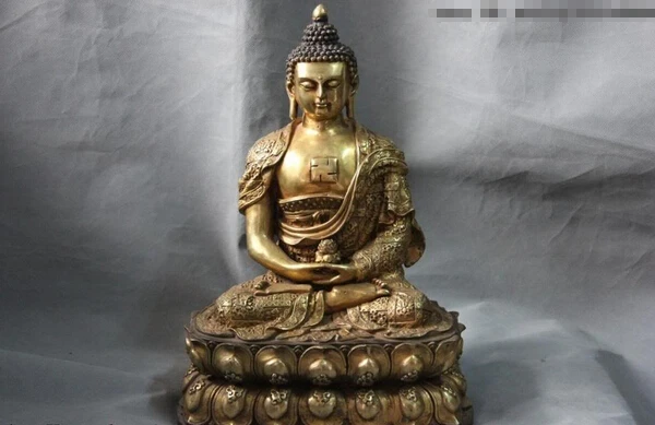 

song voge gem S1155 Tibet Buddhism Temple Copper Bronze Gild Amitabha Rulai Sakyamuni Buddha Statue