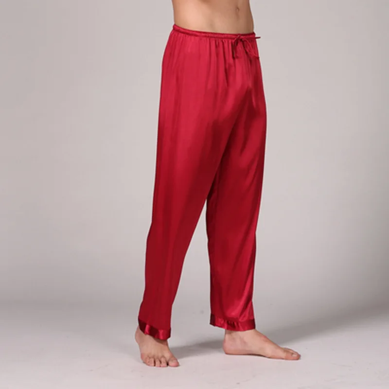 Пижамы мужские шелковые пижамы брюки свободные повседневные эластичные талии мягкие мужские s пижамы летние однотонные домашние брюки MA50168 - Цвет: Red