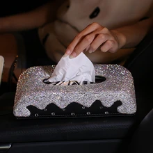 Роскошный алмаз ключи коробки для бумажных салфеток кожи с украшениями в виде кристаллов; милая блок-тип ткани коробки, футляр держатель Стайлинг для автомобиля аксессуары
