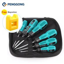 PENGGONG Magnetic Phillips Slotted Plastic Handle Screwdriver Set Repair Tools Cross Head Flat Head Slotted Tip