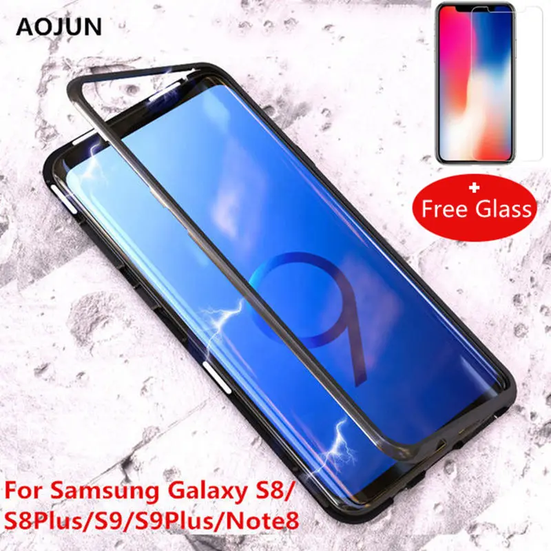 Aojun Магнитная Адсорбция металлический корпус для samsung Galaxy Note 8 S8 плюс S9 магнитное