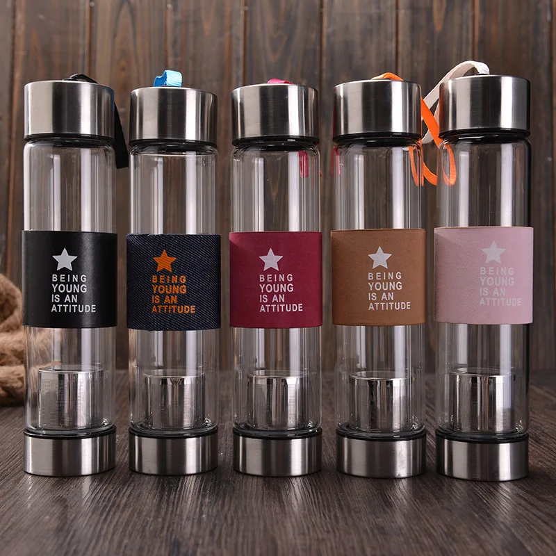 Glass Bottle For Water New Fashion Sport Bottle Man Woman Drink With Filter 400ml
