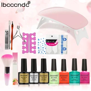 

6W Mini Led Lamp 4 Color 10ml UV Led Gel Base Top Coat Matte Top Polish Remover Wraps Practice Set Nail Art Manicure Tool Kit