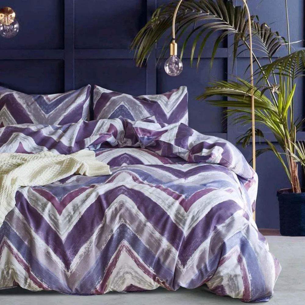 

Home Textile US King Queen Twin Bedding Sets Boy Girls Adults Bedclothes Purple Wave Stripe Duvet Cover Set Pillowcase Bed Decor