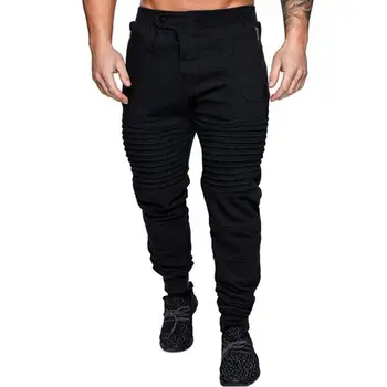 

Sports Men Jogger Solid Color Pleated Pants Casual Long Trousers Sweatpants hot