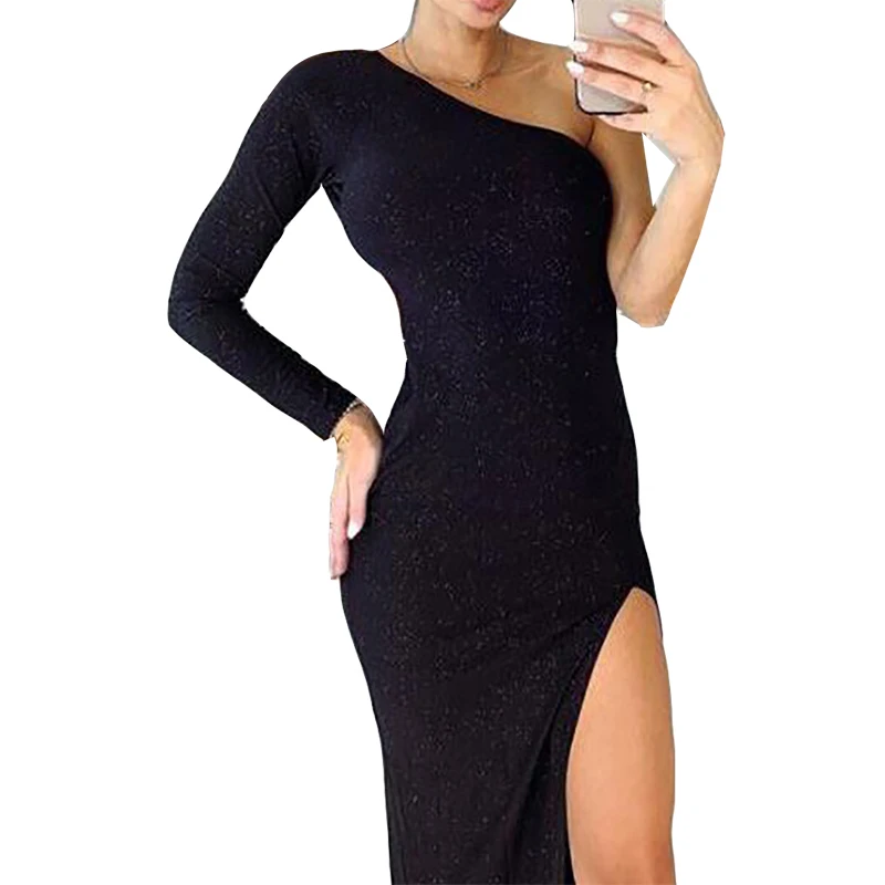 Long sleeve long black dress with split pants