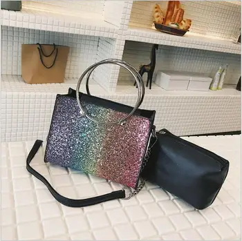 

2018 Hot Sale Shining PU Leather Women Handbag Long Chain Messenger Bag Fashion Girls Shoulder Crossbody Women Sequins Handbag