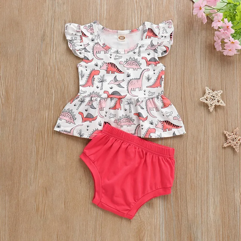 

Cute Baby Girl Vest Tops T shirt+Dot Briefs 2pcs Outfits Girls Clothes Set Fly Sleeve Cotton Summer Sunsuit