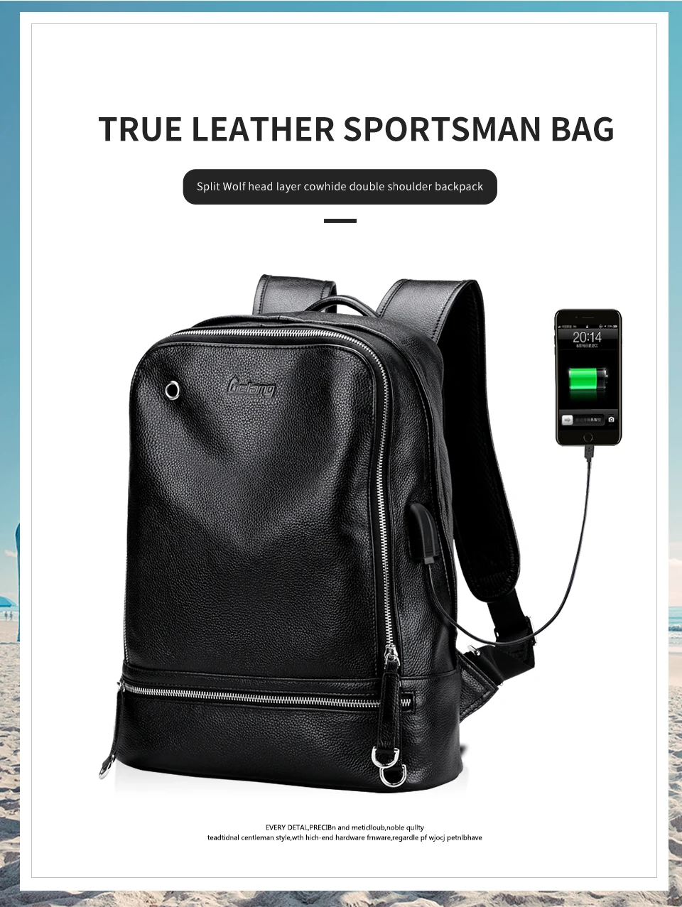 Мужской рюкзак из натуральной кожи для ноутбука, usb зарядное устройство, черный рюкзак высокого качества, водонепроницаемый мужской кожаный рюкзак