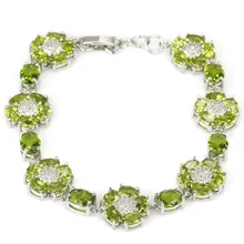 Gorgeous Peridoto Verde, blanco CZ de la mujer Pulsera de Plata 925 7.0-8.0 “28x14mm