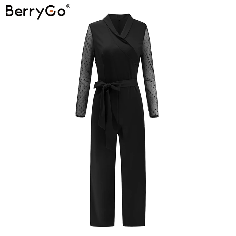 BerryGo красный комбинезон с v образным вырезом женский длинным рукавом офисный