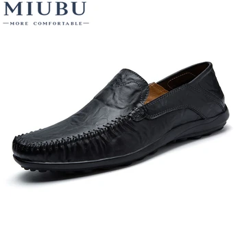 

2020 MIUBU Summer Luxury Driving Breathable Genuine Leather Flats Loafers Men Shoes Casual Fashion Slip Large size 38-47