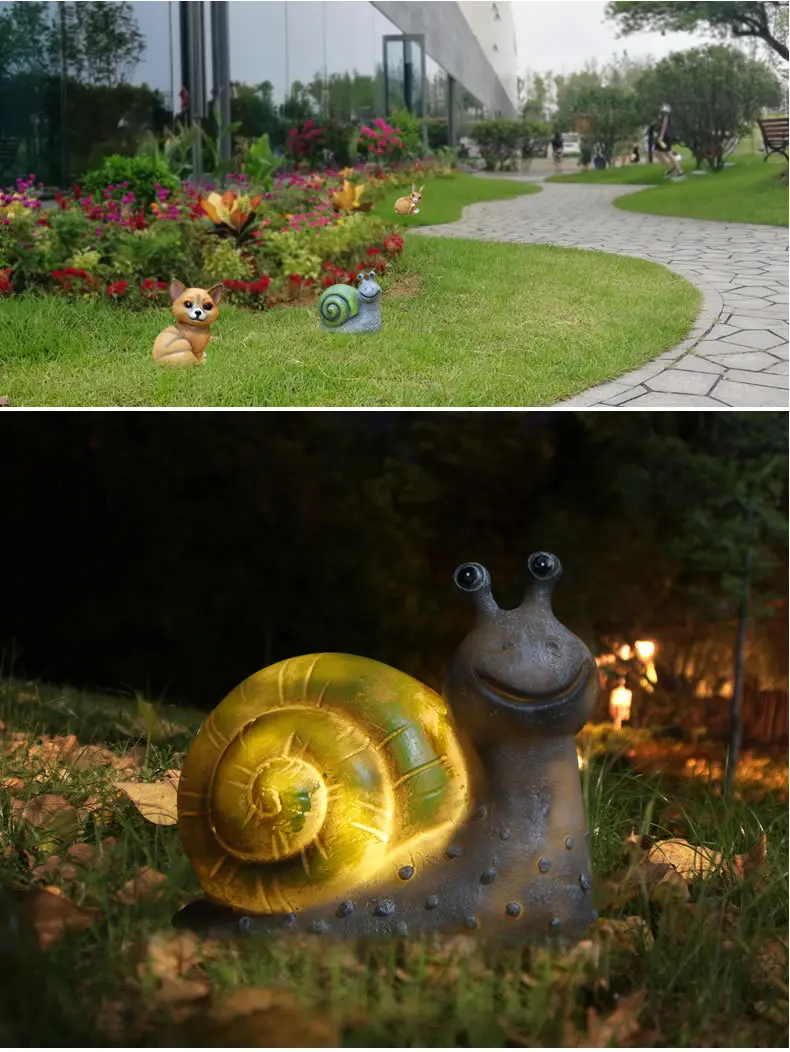 Creative Solar Auto Night Light Owl Snail Rabbit Resin Statue Indoor Outdoor Home Office Garden Party Decoration Ornament Gift