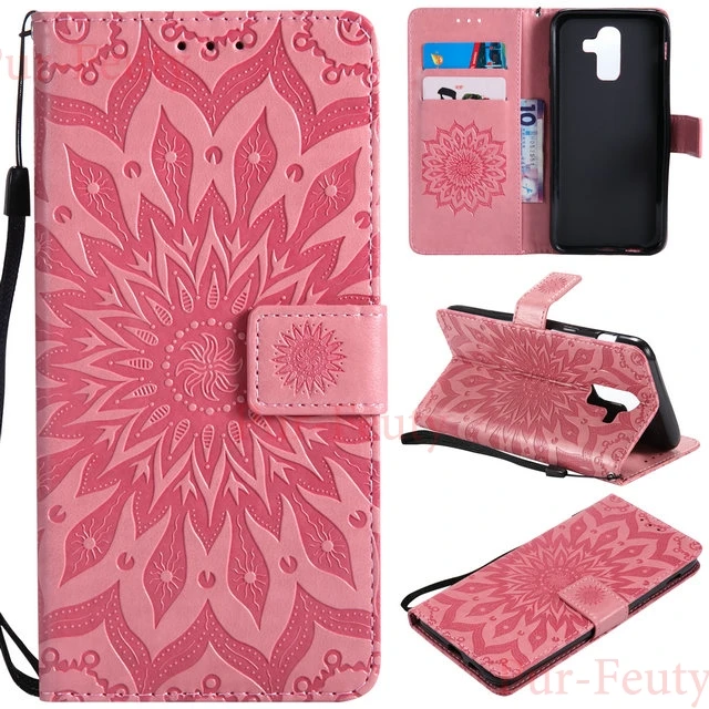 Чехол для samsung Galaxy J8 J810 J810F/DS кожаный флип-чехол с принтом бумажник J 8 SM-J810F/DS SM-J810 SM-J810G смартфона - Цвет: Pink case