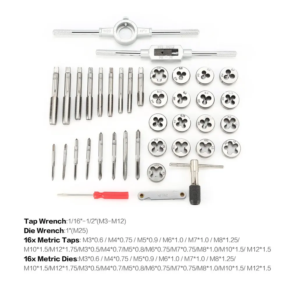 

SHE.K 40pcs/set Alloy Steel Tap & Die Set Small Tap Twisted Hand Tools 1/16-1/2 Inch NC Screw Thread Plugs Taps Hand Screw Taps