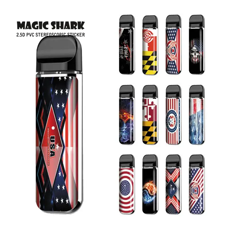 

Magic Shark 2019 New Arrival Skull USA Flag Stars Stereo PVC Sticker Case Wrap Flim Skin for Smok Novo 041-054