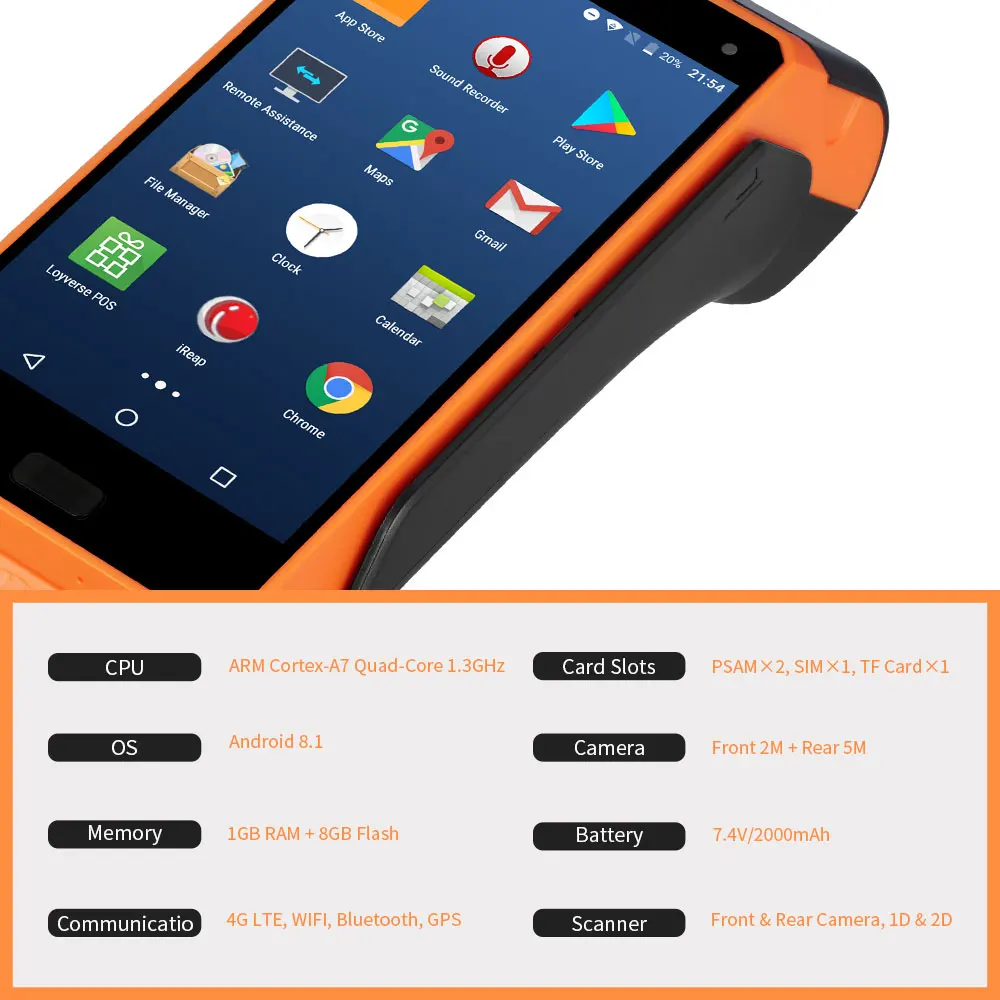 IssyzonePOS اللمس شاشة PDA استلام طابعة الروبوت 8.1 محطة pos المحمولة PDA 1D/2D قارئ شفرة التّعرّف 4G WIFI NFC كاميرا