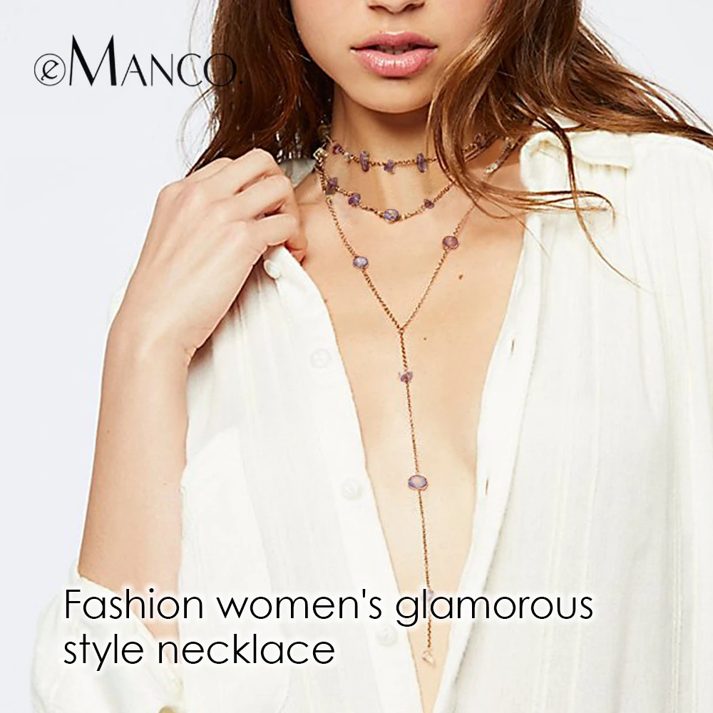 eManco Multilayer Purple Bead Chain Necklace for Women Wholesale Crystal Semi-precious Stone Glamorous NewJewelry Necklace