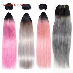1 Piece Ombre Dark Grey Pink Rose Golden Silky Straight Hair Weave Bundle Remy Human Hair Extension 10-22 inch MOGUL HAIR