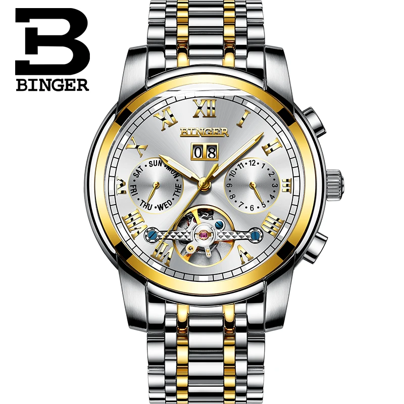 Многофункциональные механические часы Switzerland BINGER Tourbillon автоматические с
