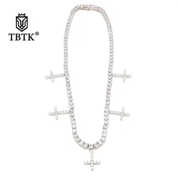 

TBTK Men Necklace Full of Zircon Bling Beautiful Cross Pendant One Row CZ Necklace Street Dance Costume Jewelry Necklaces