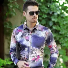 Роскошная брендовая шелковая рубашка с цветочным принтом, Мужская модная весенне-летняя деловая рубашка с длинным рукавом, бархатная рубашка, Прямая поставка