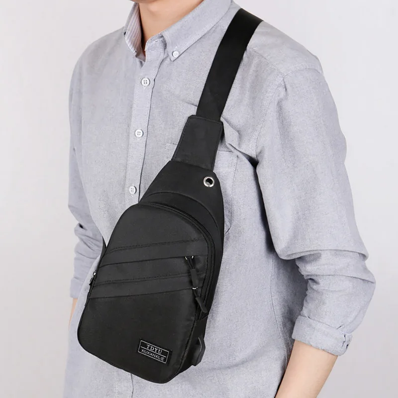 

Men's Fashion New Crossbody Outdoor Travel Shoulder Bags 2019 Waterproof Chest Bags with Headphone Hole and USB Charging Port