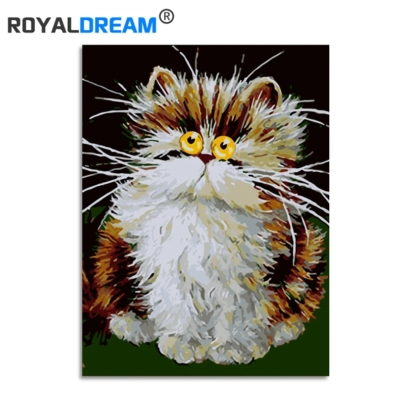 Royaldream Chat Colore Avec Chiffres De Peinture A La Main Peinture Sur Toile Avec Chiffres Tableau D Art Mural Moderne Pour Decoration De Maison Aliexpress