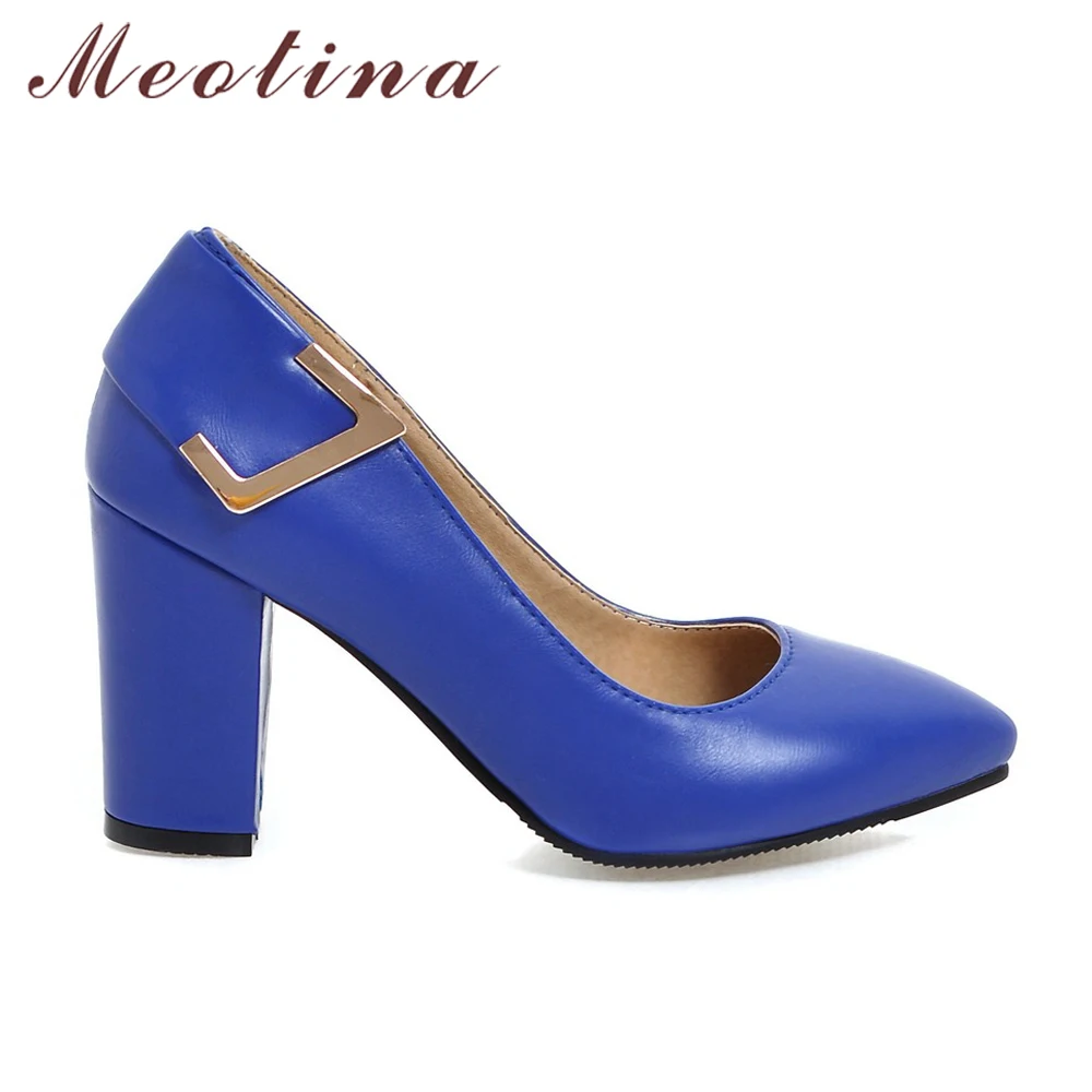 Meotina/Женская обувь элегантные женские туфли-лодочки на высоком каблуке Женская обувь с острым носком на толстом каблуке г. Весенняя обувь синего и черного цвета, большие размеры 34-43