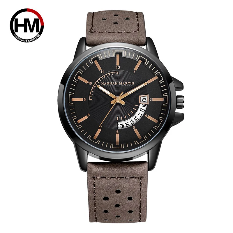 HM Лидирующий бренд спортивные часы для человека Роскошные Кварцевые искусственная кожа наручные часы с календарем большой циферблат из