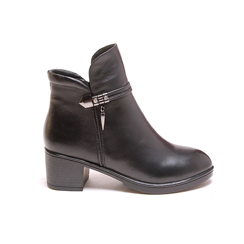 

Mid Heels Women Winter PU Boots Female Ankle Boot Shoes Genuine Leather Snowboots Round Toe Shoe Booties 5016