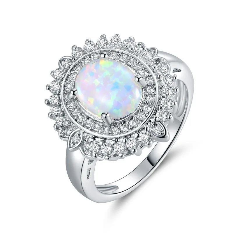 

GB Hot Sale Women Opal Ring Fashion Alloy White Opal Stone Ring Gem Wedding Ring Female Men Jewelry factory wholesale