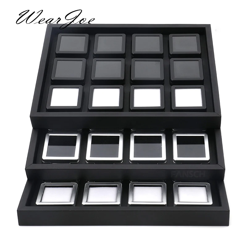 

Modern Gem Stone Jar Display Box Diamond Jewelry Beads Coin Organizer Gemstone Jewellery Tray Storage Container Black PU Leather