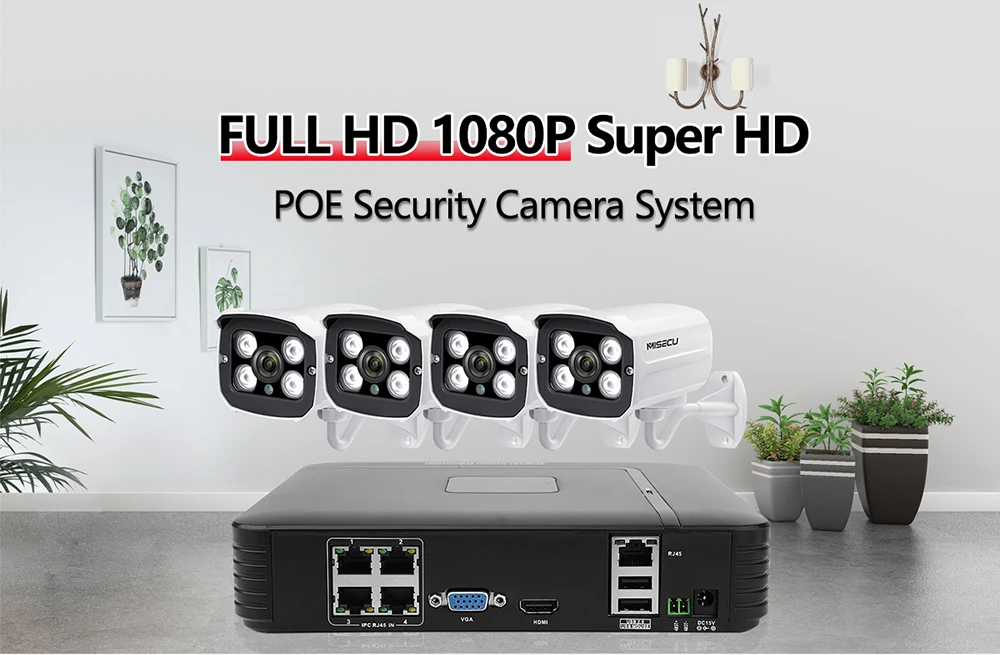 MISECU Full HD 1080 P 4 канала CCTV Системы 4 шт 2MP металл открытый IP Камера 4CH 1080 P POE NVR комплект видеонаблюдения HDMI P2P почтовое аварийное xmeye