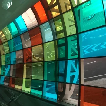 

Colored decorative glass film insulation sunscreen proof membrane Blue Yellow Green Red bi-color transparent window stickers